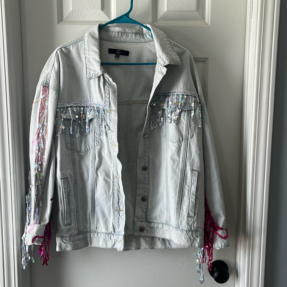 Denim Jacket with Multicolor Sequins